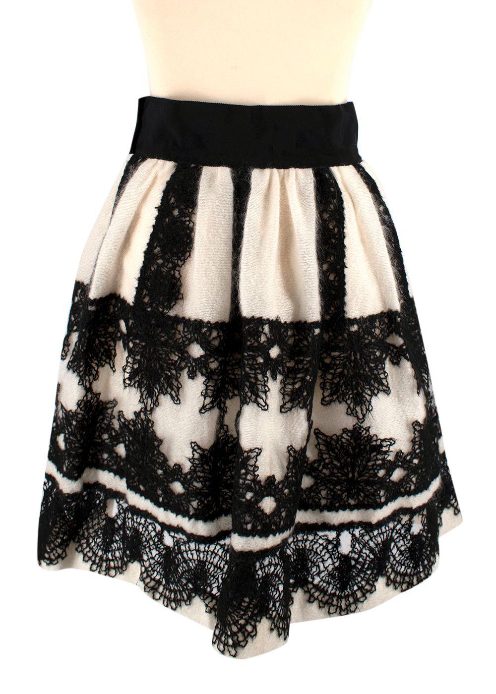 Alberta Ferretti White and Black Wool Skirt