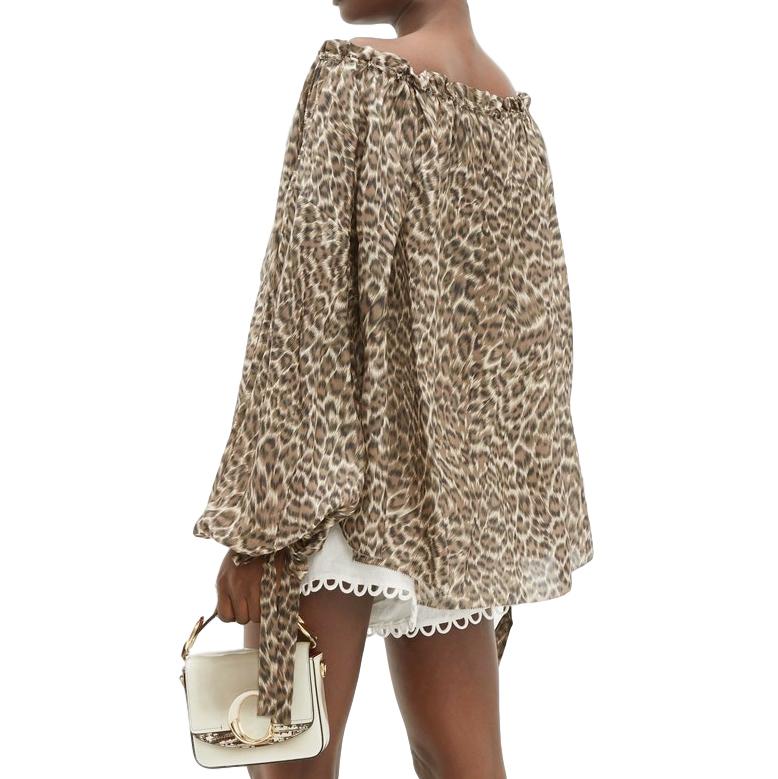 Zimmermann Leopard Print Oversize Balloon Sleeve Top