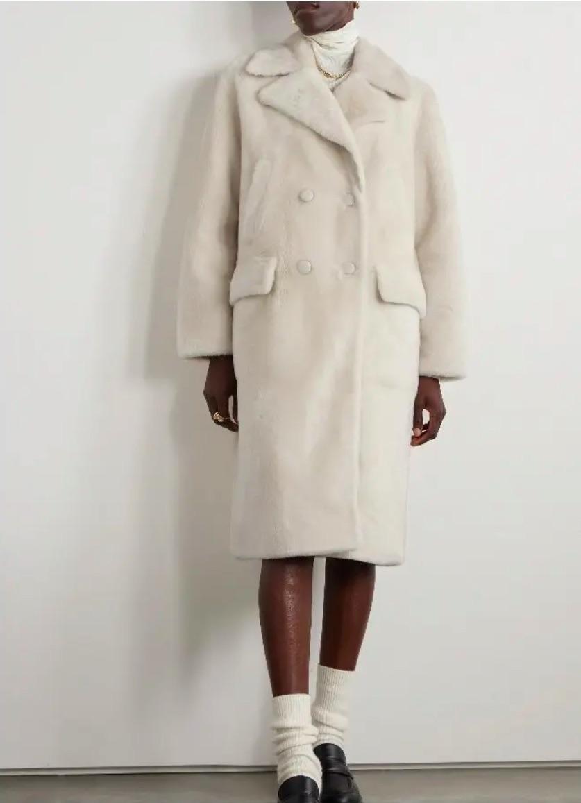 Yves Salomon Relaxed Style Grey Lamb Shearling Coat