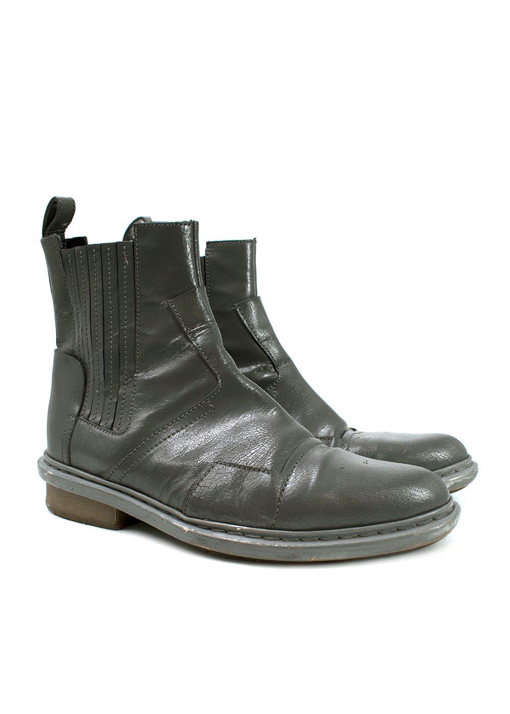 Balenciaga Grey Distressed Leather Chelsea Boots