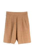 Theory Tan High Waisted Linen Blend Tailored Shorts