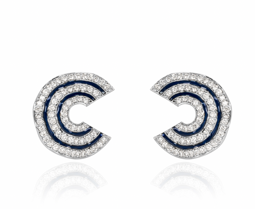 18ct white gold, diamond & enamel wave earrings