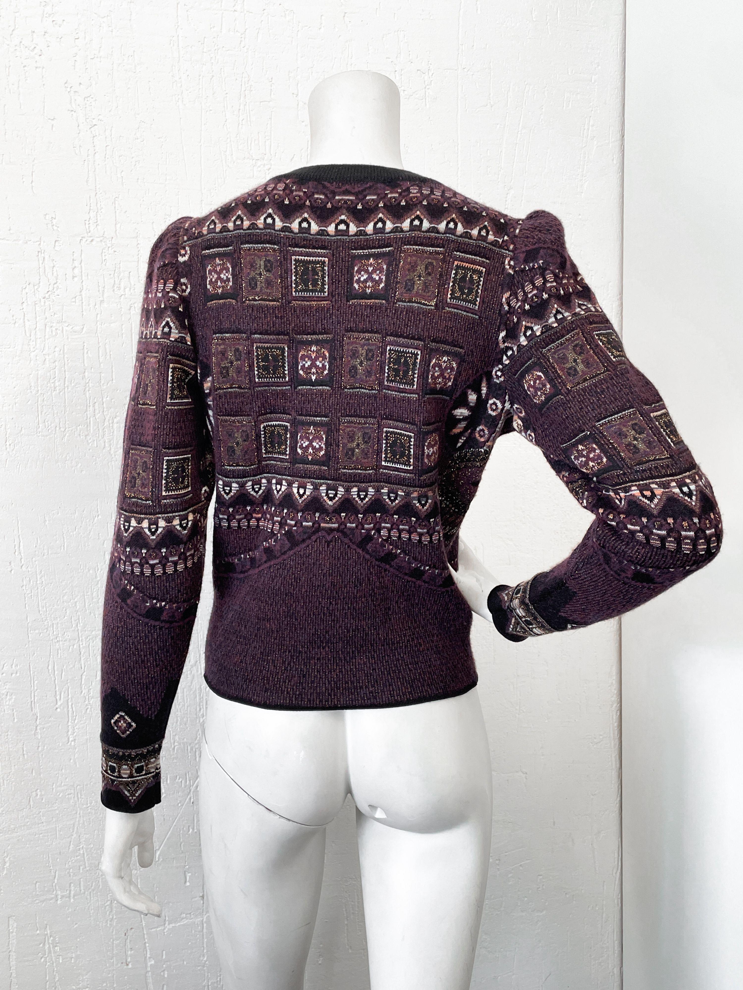 Etro Purple Patchwork Jacquard Wool Jumper
