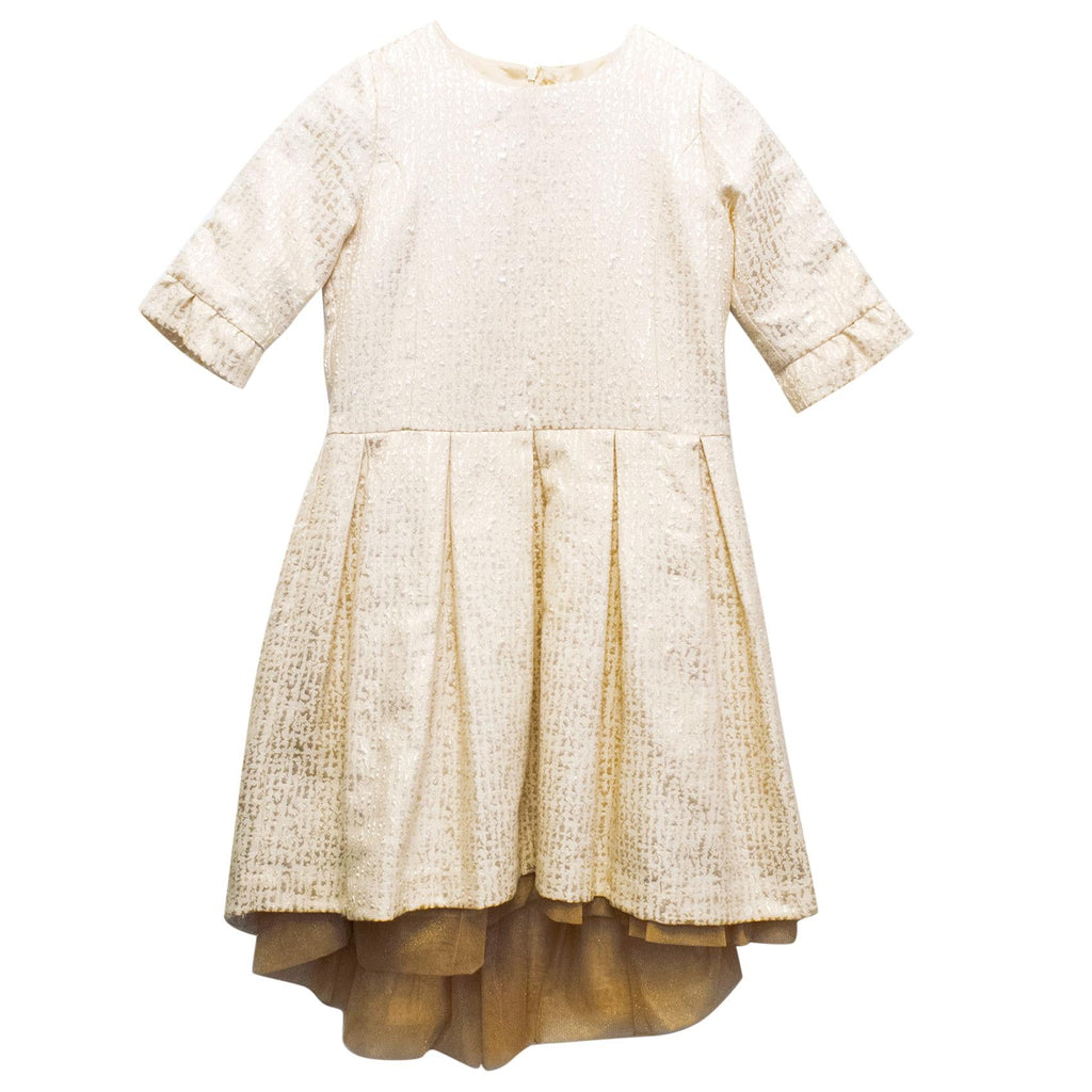 Marie Chantal Girls Gold Jacquard Mini Dress