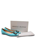 Manolo Blahnik Turquoise Flat Crystal Embellished Buckle