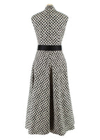 Black & White A-line Houndstooth Midi Dress