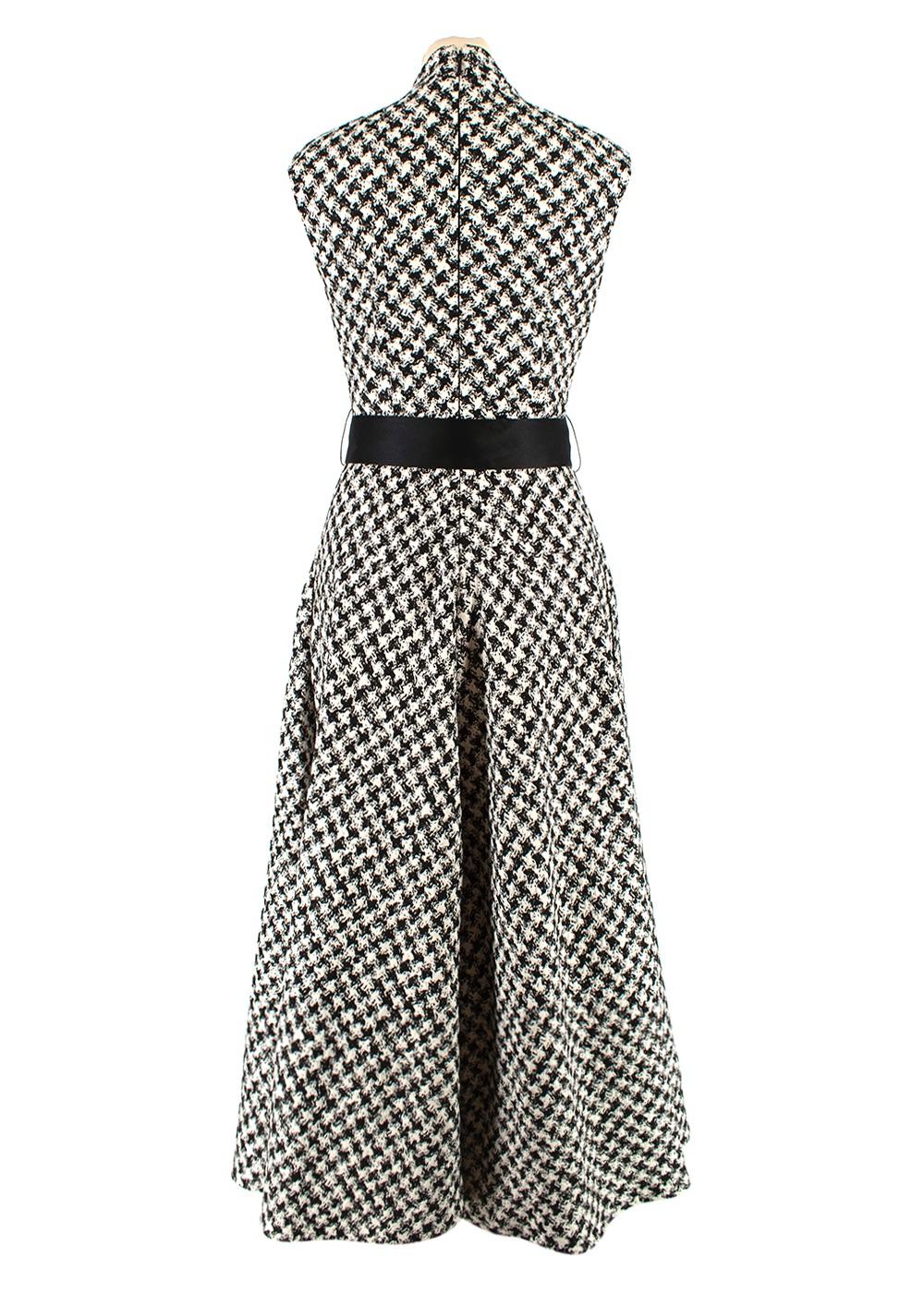 Black & White A-line Houndstooth Midi Dress