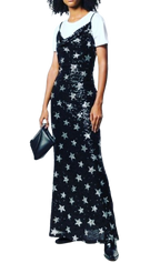 Ainea Black Star Sequin Cowl Neck Gown
