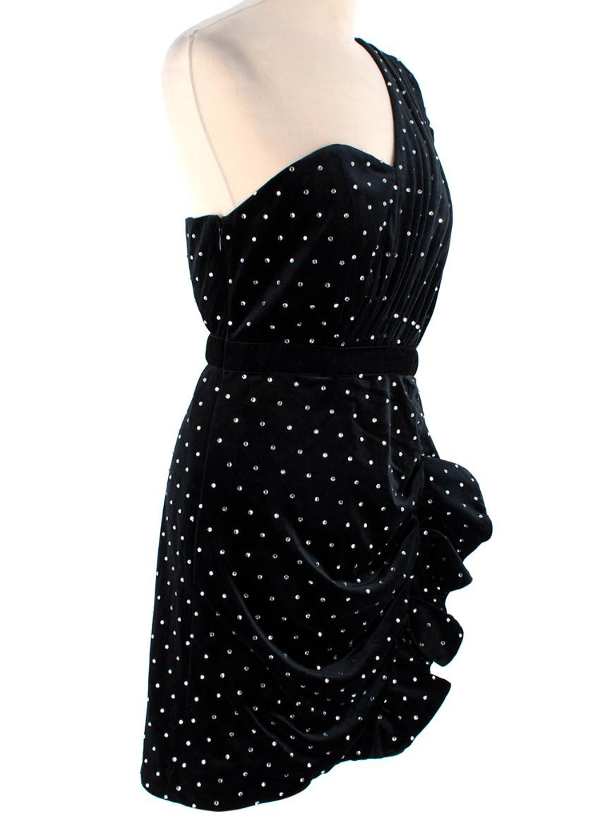 Self Portrait Black Velvet Diamanté One Shoulder Mini Dress