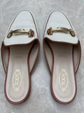 Ivory Canvas & Tan Leather Backless Loafers