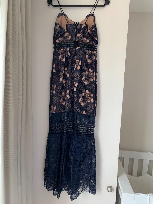 Self Portrait Blue/Nude Floral Lace Midi Dress