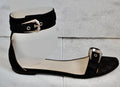 Black Suede Ankle Strap Flat Sandals