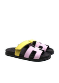 Hermès Violet Petale and Vert Lime Satin Chypre Sandals
