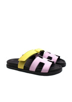 Hermès Violet Petale and Vert Lime Satin Chypre Sandals
