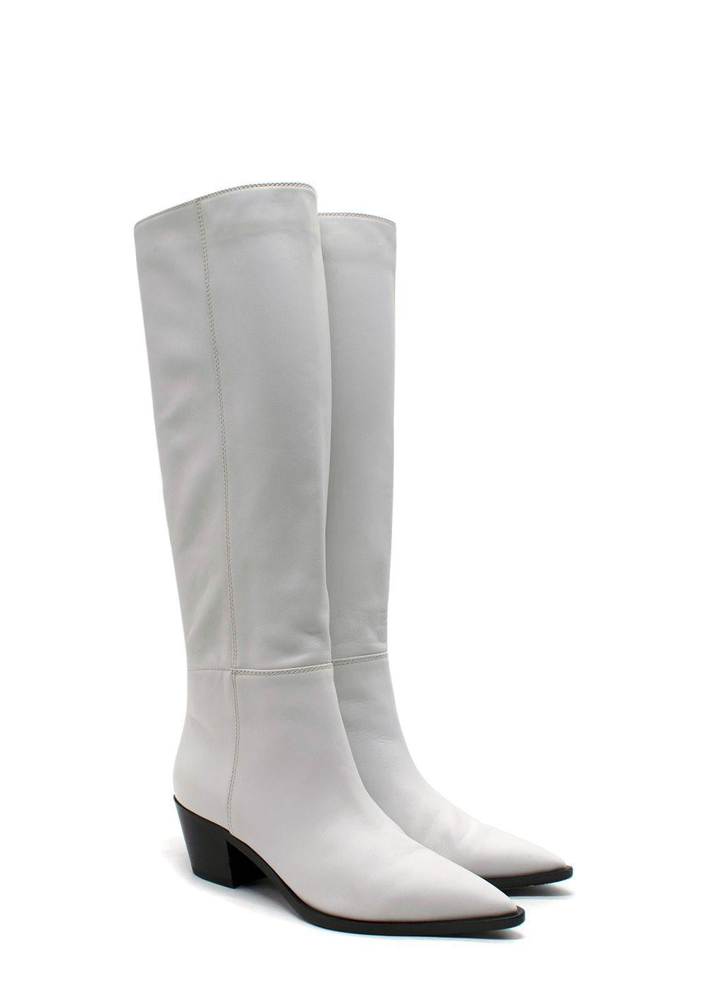 Gianvinto Rossi White Knee High Leather Cow Boy Boots