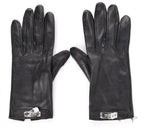 Hermes Black Leather Kelly Lock Gloves with Palladium Hardware