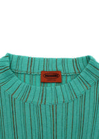 Green Ribbed Knit Cotton Long Sleeved Top