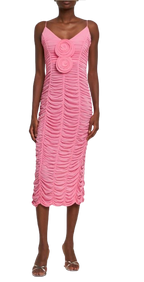 Magda Butrym Pink Ruched Mesh Midi Dress