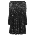 Saint Laurent Black Sequin Long Sleeve Mini Dress