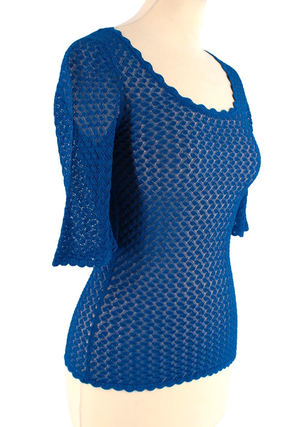 Blue Sheer Knitted Short Sleeved Top