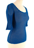 Blue Sheer Knitted Short Sleeved Top