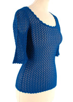 Blue Sheer Knitted Short Sleeved Top