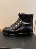 Black Glossy Leather Biker Boots