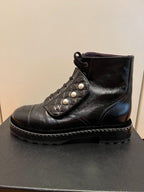 Black Glossy Leather Biker Boots