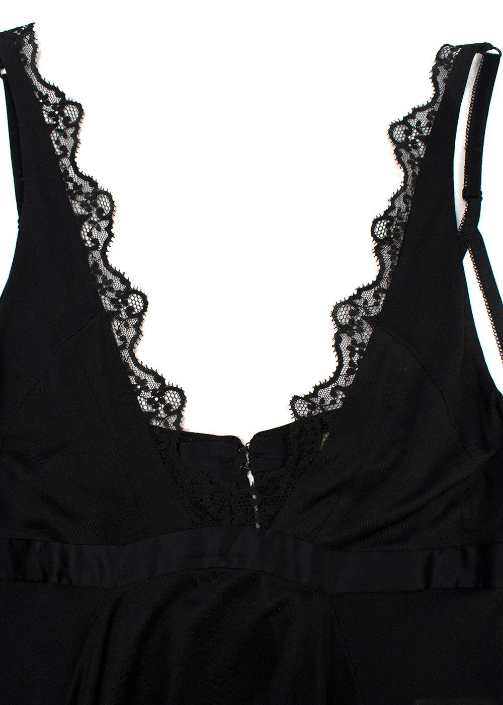 Balenciaga Silk Lace Trimmed Black Plunge Cami Top