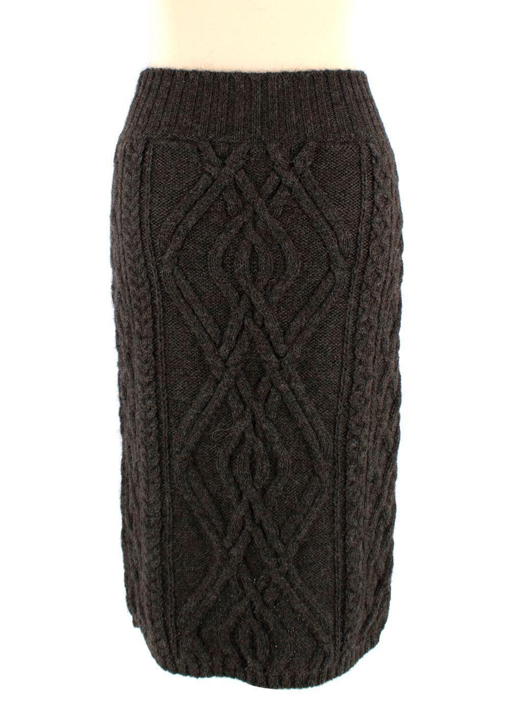 Chloe Grey Cable Knit Merino Wool Pencil Skirt
