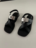 Hermes Oversized Kelly Buckle Black Sandals