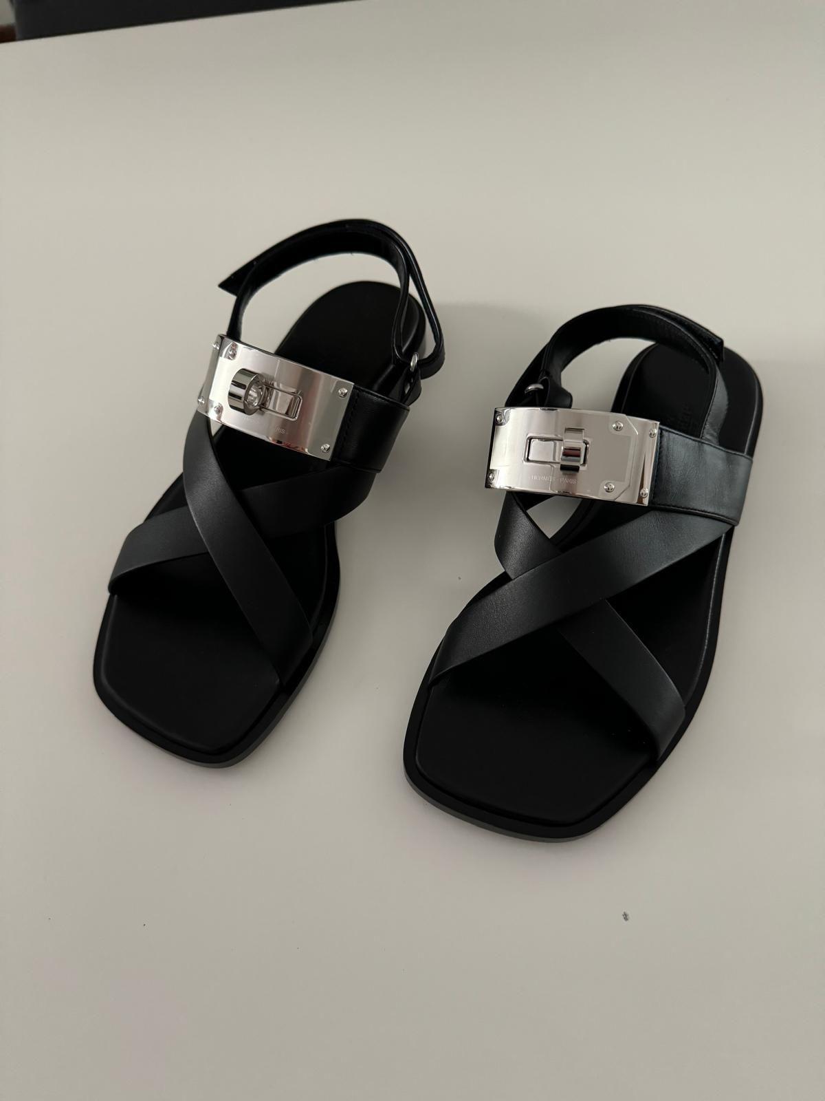 Hermes Oversized Kelly Buckle Black Sandals