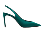 Saint Laurent Dorian Green Satin Heeled Slingback Shoes