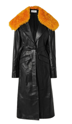 16Arlington Black Shearling Trimmed Leather Davina Trench Coat