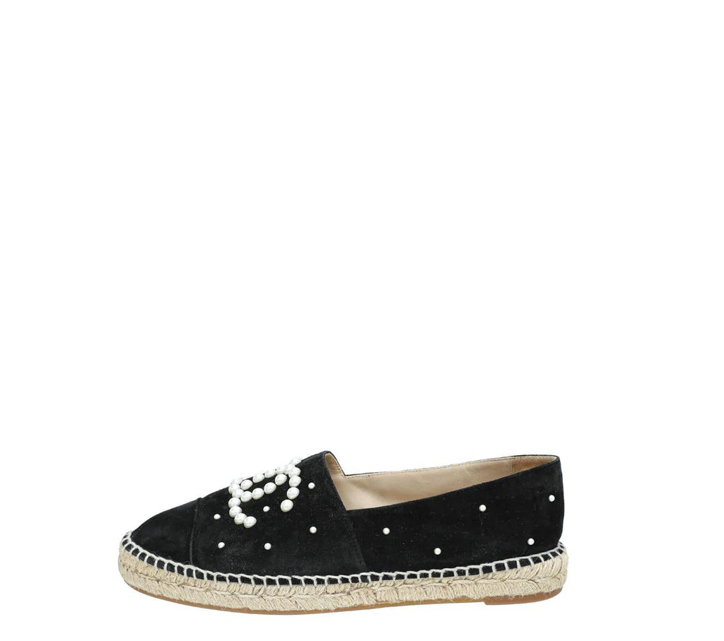 Chanel Black Suede Pearl Embellished Espadrilles
