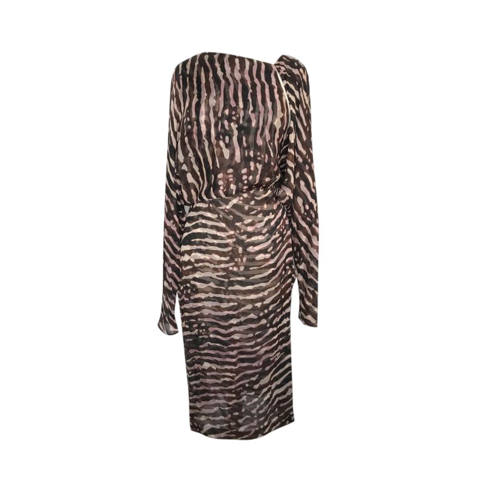Tom Ford Zebra Print Draped Silk Midi Dress