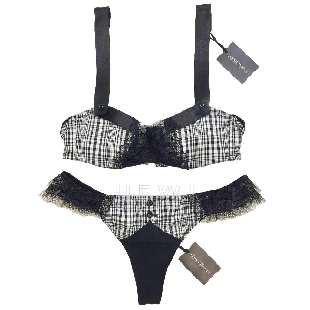 Chantal Thomass Black & White Tartan Check Bra & Thong Set