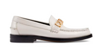 White Leather Logo Plate Loafers