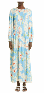 Loro Piana Blue Ailea Floral Silk Maxi Dress