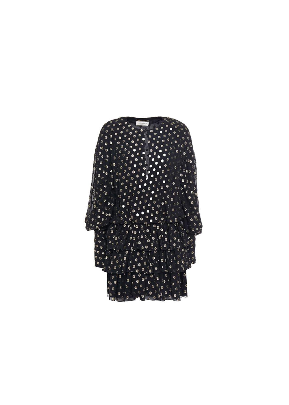 Black & gold fil coupe tiered dress