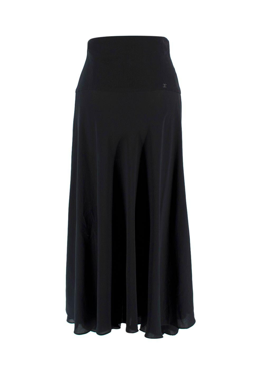 Chanel Black Floaty Silk Midi Skirt