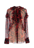 Givenchy Red and Black Floral Sheer Silk Blouse