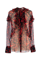 Givenchy Red and Black Floral Sheer Silk Blouse