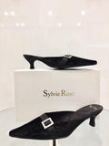Sylvie Rost Black Crushed Velour Evening Slippers