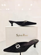 Sylvie Rost Black Crushed Velour Evening Slippers