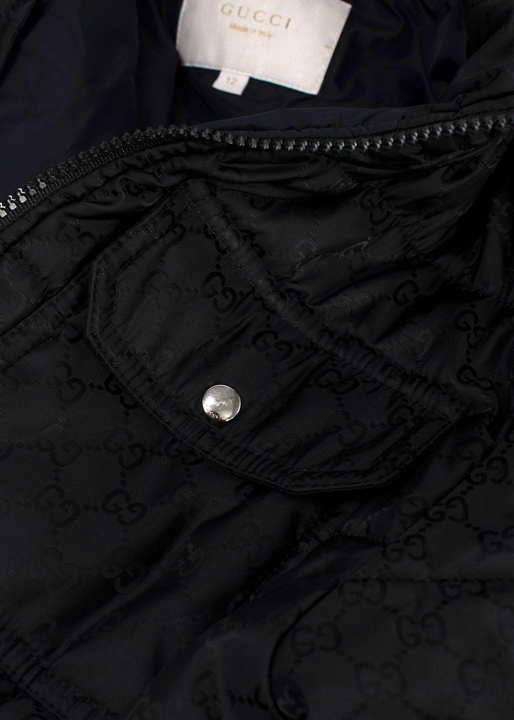 Gucci Kids 12Y Black Monogram Logo Puffer Jacket