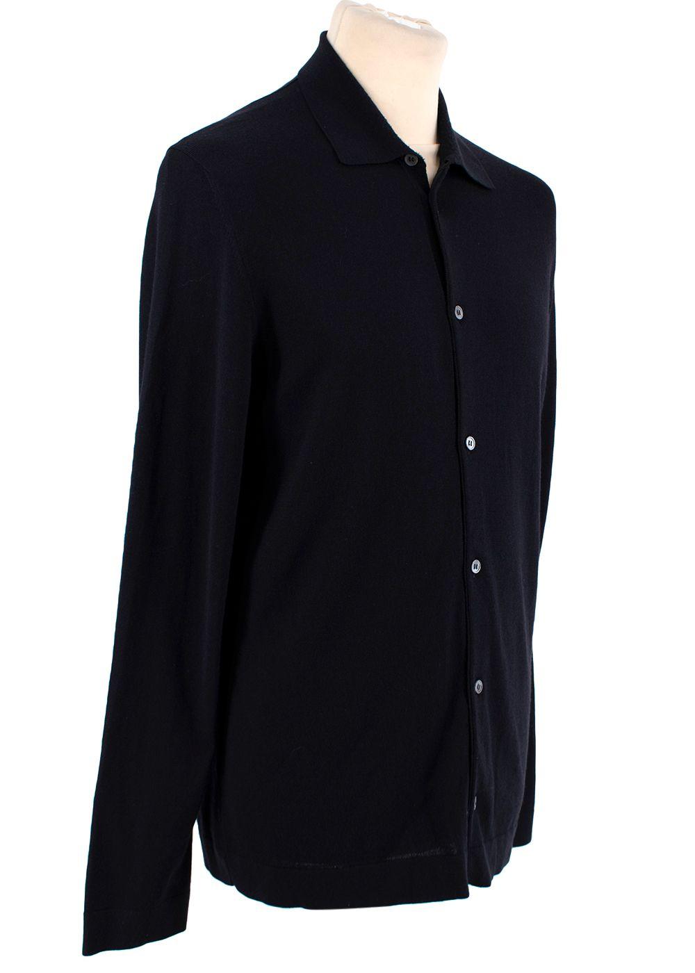 navy wool long sleeved cardigan