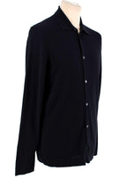 navy wool long sleeved cardigan
