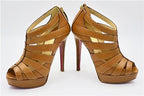 Christian Louboutin Brown Leather Peep-Toe Platform Cage Heels