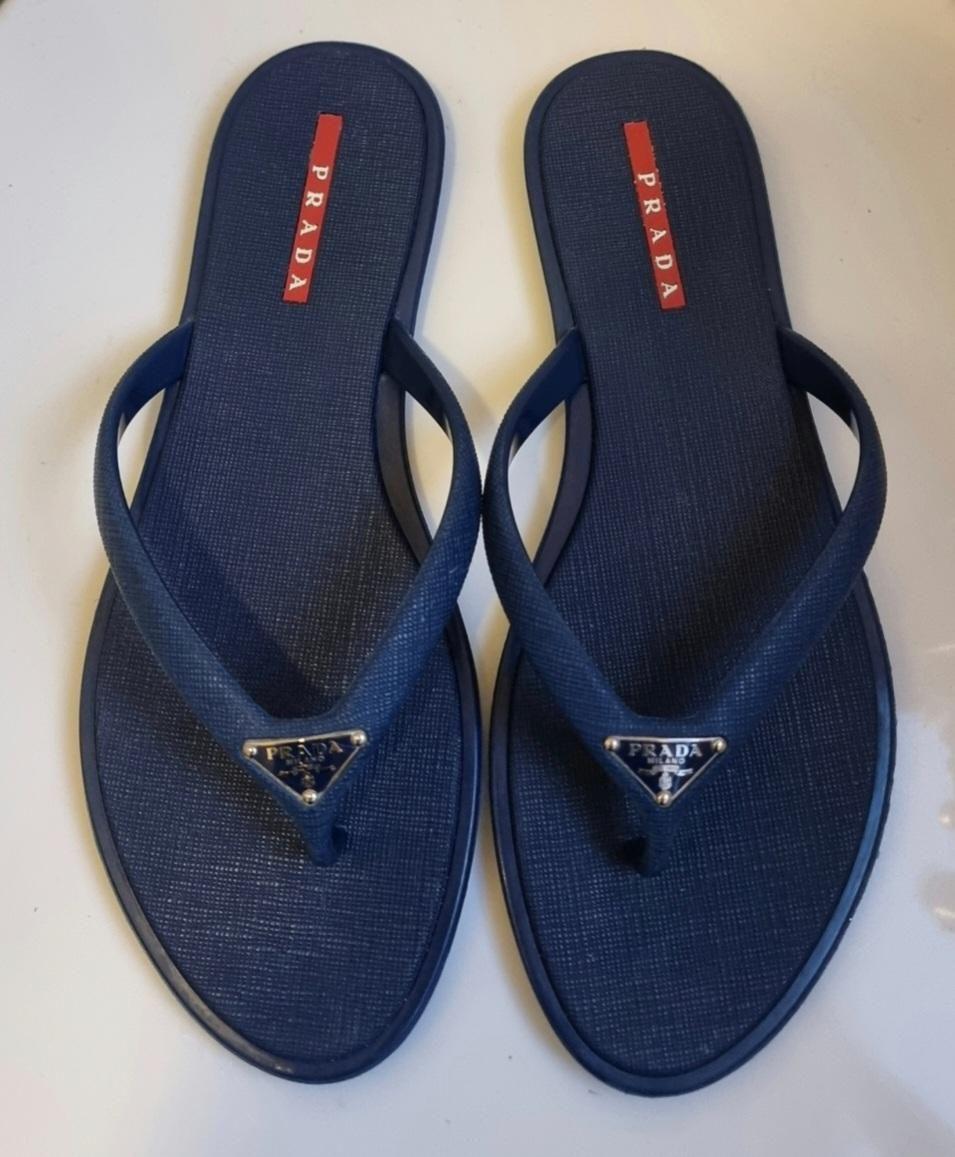 Prada Navy Rubber Thong Flats